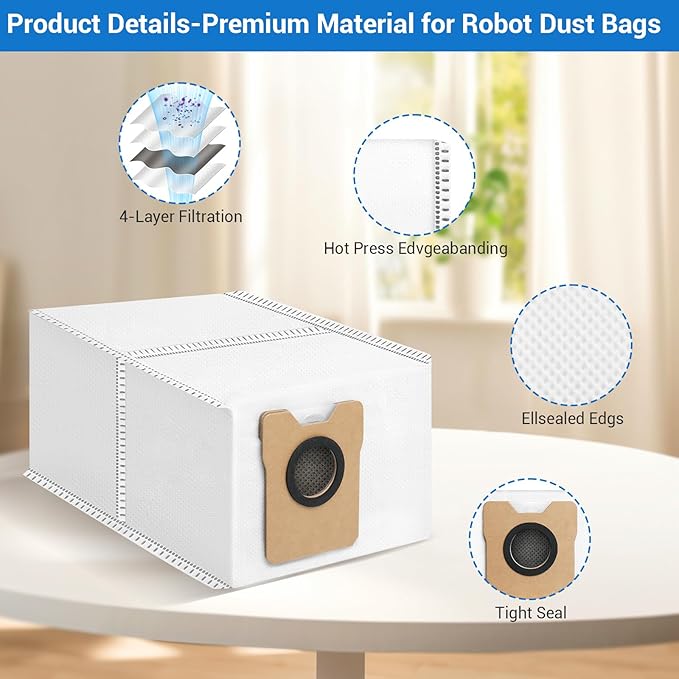 12 Pack Omni C20 Dust Bags and Mop Pads Compatible with eufy Omni C20/ C10 Robot Vacuum with 3.5 L Large Capacity Vacuum Dust Bags