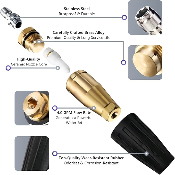 Turbo Pressure Washer Nozzle 4500 PSI, 1/4 Inch Quick Connect, 360° Rotating Jet, Universal Heavy Duty Power Washer Tip for Deep Cleaning & Tough Grime | 4.0 GPM, 4.0 Orifice