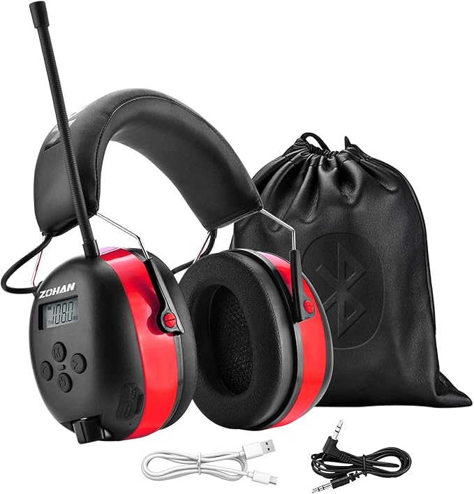 ZOHAN 033 Bluetooth AM/FM Radio Headphones with 2000mAh Rechargeable Battery,25dB NRR Noise Reduction Safety Earmuffs