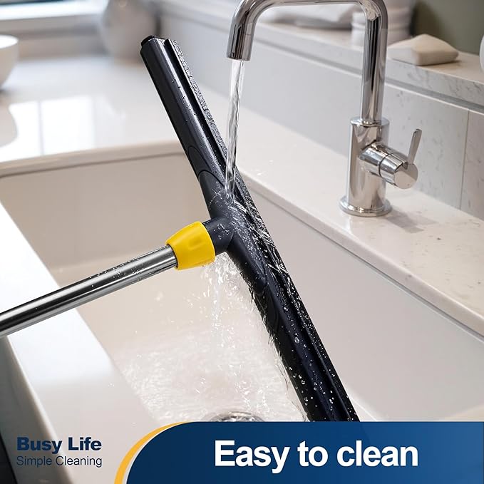 Yocada Floor Squeegee Scrubber Adjustable Telescopic Pole Heavy Duty Household Broom EVA Foam Blade for Garage Courtyard Shower Bathroom Floor Marble Glass Tile Water Foam Cleaning