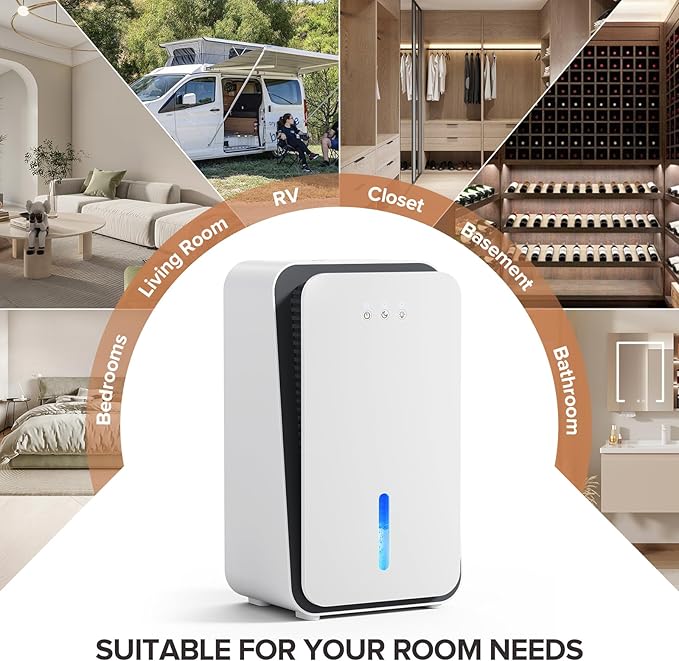 Dehumidifier for Home,1000 sq.ft Dehumidifier for Basement Bathroom Bedroom with Auto Shut Off, Built-in Aromatherapy Diffuser,7 Colors LED Light, Quiet Dehumidifiers with Sleep Mode(CS08-Snowy)