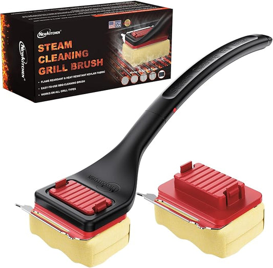 Grill Brush Bristle-Free Steam Cleaning, BBQ Brush Replaceable Heat-Resistant Kevlar Head with Grill Scraper Safe Barbecue Grill Cleaner for All Grill Types (2 Pack Cleaning Head)