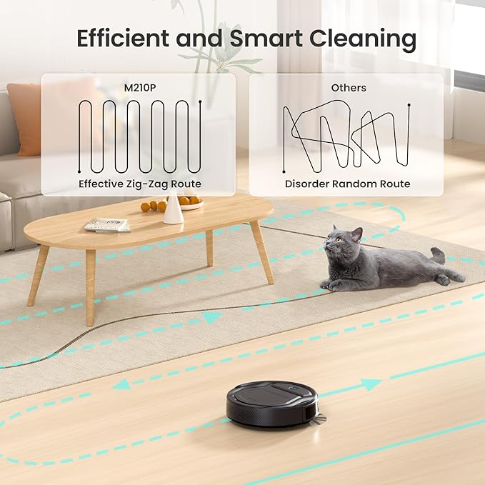 Lefant Robot Vacuum Cleaner M210 Pro,Slim,Quiet,2200Pa Suction,120 Min Self-Charging Robotic Vacuums, Freemove 3.0,WiFi/APP/Alexa,6 Cleaning Modes Ideal for Hard Floors Pet Hair Low Carpet,Black