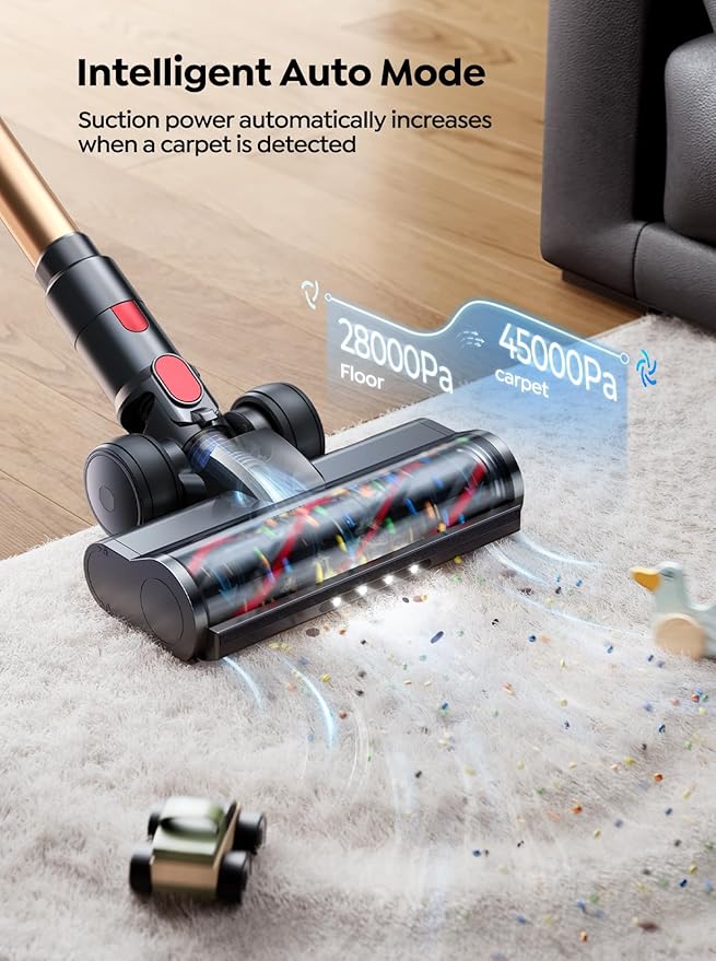 Cordless Vacuum Cleaner, 650W 55KPA 70 Mins Runtime Self-Standing Vacuum Cleaners for Home, Stick Vacuum with Charging Dock Station Removable Battery, Handheld Vacuum for Pet Hair/Carpet/Floor