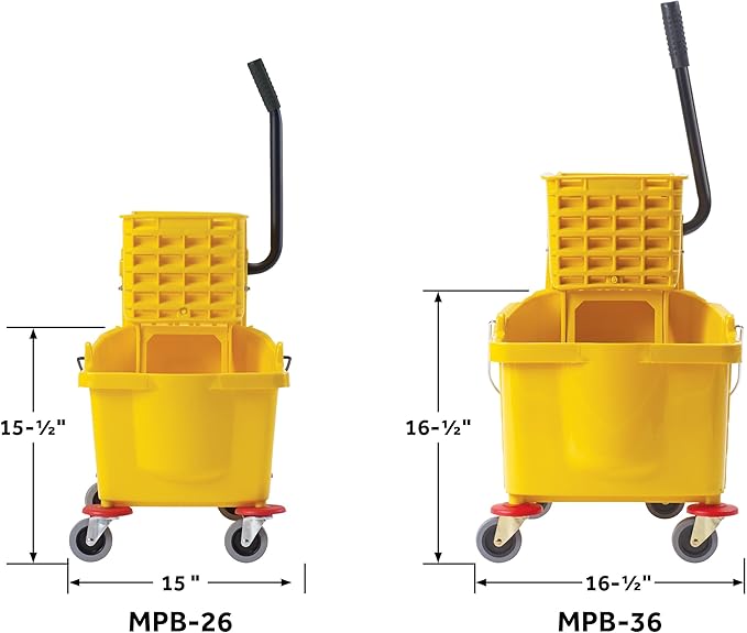 Winco Commercial Mop Bucket on Wheels, 26 Quart, Yellow