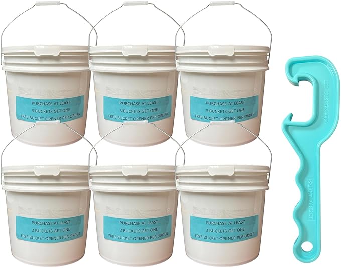 Free! Free! Tool! 3.5 Gallon Bucket with Lid 6 pcs Pack+ Free Opener Tool-Commercial Grade, Food Safe, BPA Free for All Purpose Usage (White, 6 pc 3.5G with lid). The Best Price at Market for Sure.