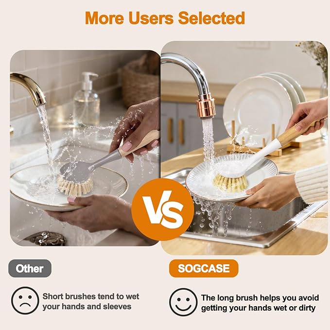 Dish Brush with Handle,Kitchen Scrub Brushes for Cleaning, Dish Scrubber with Stiff Bristles for Sink, Pots, Pans, 1 Pack