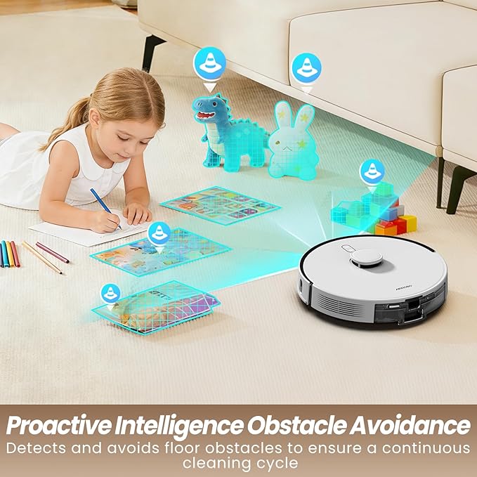 AIRROBO T30+ Robot Vacuum and Mop, 75-Day Self-Emptying, 12,000Pa Suction, Active Intelligent Obstacle Avoidance, Tangle-Free Brush, Carpet Avoidance, LiDAR Navigation, Smart Mapping, White