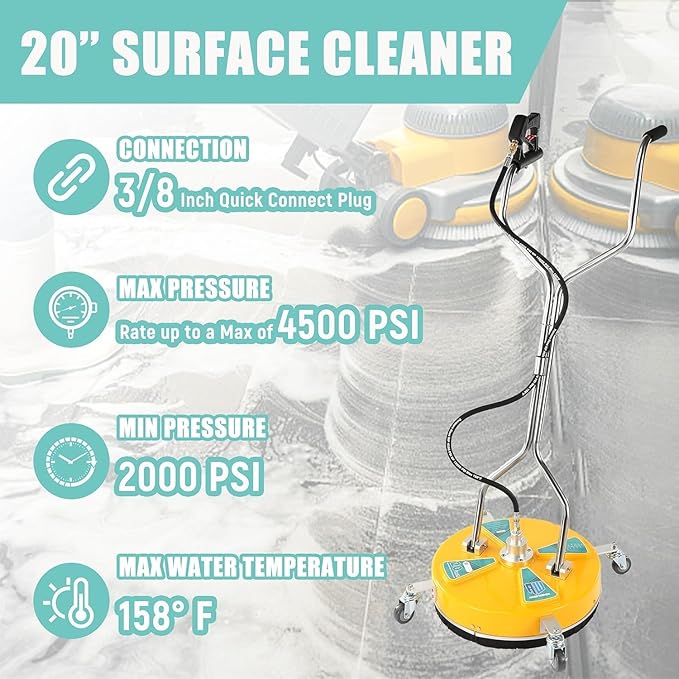 RIDGE WASHER 20'' Pressure Washer Surface Cleaner, Surface Cleaner Dual Handle, Power Washer Surface Cleaner with 4 Wheels for Cleaning Driveways, Sidewalks, Patios, Decks, 4500 PSI