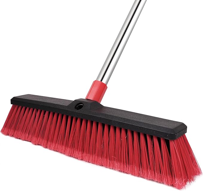 18” Push Broom with 70” Adjustable Handle - Heavy Duty Outdoor Broom for Shop, Garage, Patio, Driveway, Yard & Deck Cleaning
