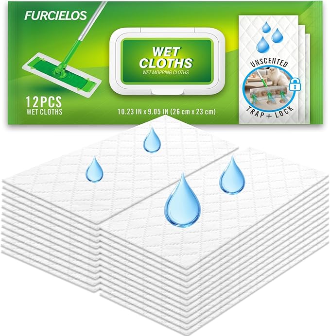 24 Count Wet Pad Refill Heavy Duty Compatible with Swiffer Sweeper Mop, Disposable Wet Mopping Cloths for Multi-Surface Floor Cleaning, Unscented