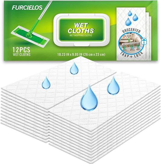 24 Count Wet Pad Refill Heavy Duty Compatible with Swiffer Sweeper Mop, Disposable Wet Mopping Cloths for Multi-Surface Floor Cleaning, Unscented