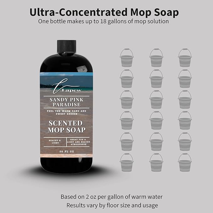Luxury Floor Cleaner, Scented Mop Soap Concentrate | Hard Floor Cleaner for Tile, Vinyl, Laminate, LVP & Sealed Hardwood | Low-Foam, Streak-Free | 36 oz | Sandy Pink Paradise