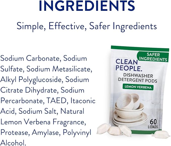 The Clean People Dishwasher Pods - Cuts Grease & Rinses Sparkling Clean - Residue-Free - Phosphate Free Dishwashing Pods - Lemon, 30 Pack