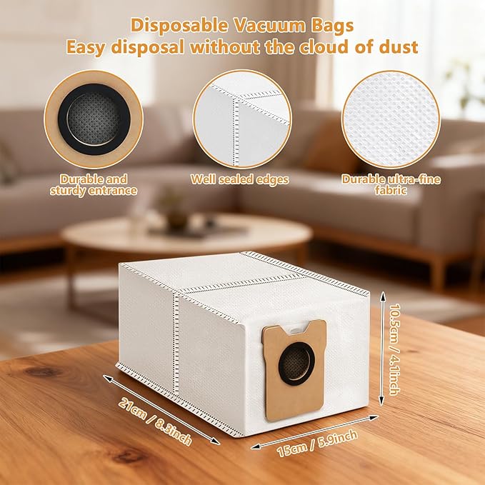 10-pack C20 Omni Replacement Dust Bags, 3.2L Large Capacity Vacuum Bags, Disposable Replacement Dust Bags for Eufy C20, C10 Omni Robot Vacuum