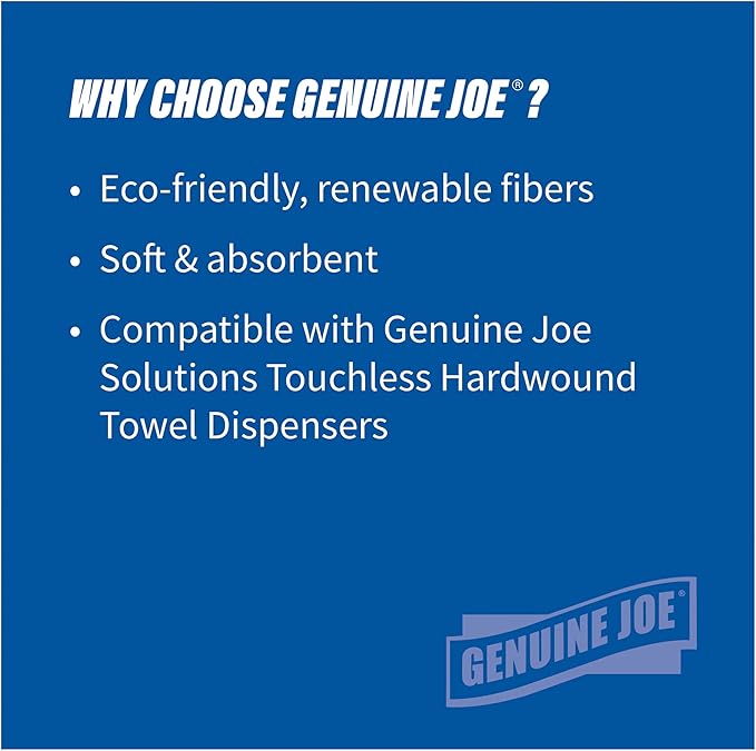 Genuine Joe Hardwound Roll Towels, White, 7" x 850', 6 Count