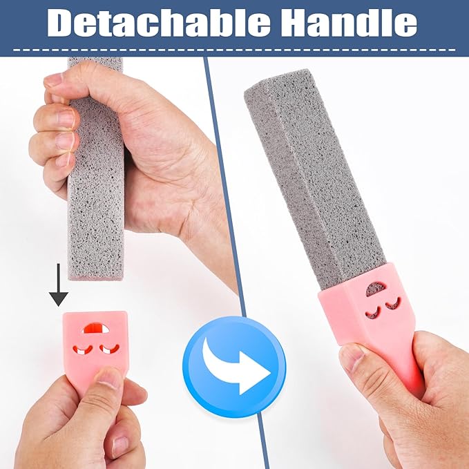 Navona 10 Pack Pumice Stone Scouring Sticks with 2 Universal Handles, Grey Pumice Stone Cleaner for Cleaning Toilets, Bathrooms, Kitchens, Spas and Pools