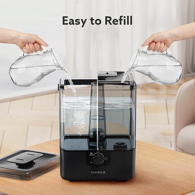 CHIVALZ Humidifiers for Bedroom Large Room Home, 6L Cool Mist Humidifier for Baby and Plant, Oil Diffuser, Top Fill Humidifier with Night Light, Quiet 23dB, Up to 26H, Black 1Pack