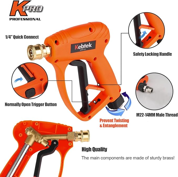 Short Pressure Washer Gun with Swivel 5200 PSI，Power Washer Gun Compatible with Foam Cannon - Car Wash Foam Gun-1/4 Quick Connector, with Nozzle Tips (MRP-003-A-spray Gun+Foam Pot)