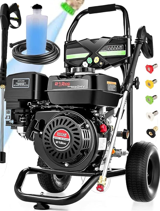 4200PSI Gas Pressure Washer 4.0GPM Gas Power Washer 212CC Gas Powered Washing Machine Commercial High Pressure Washer with 25ft Hose&5 Nozzles for Patio Garden Yard Vehicle