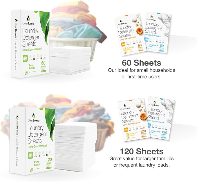 CleanScents Laundry Detergent Sheets (120 Sheets) (Pure Fresh)