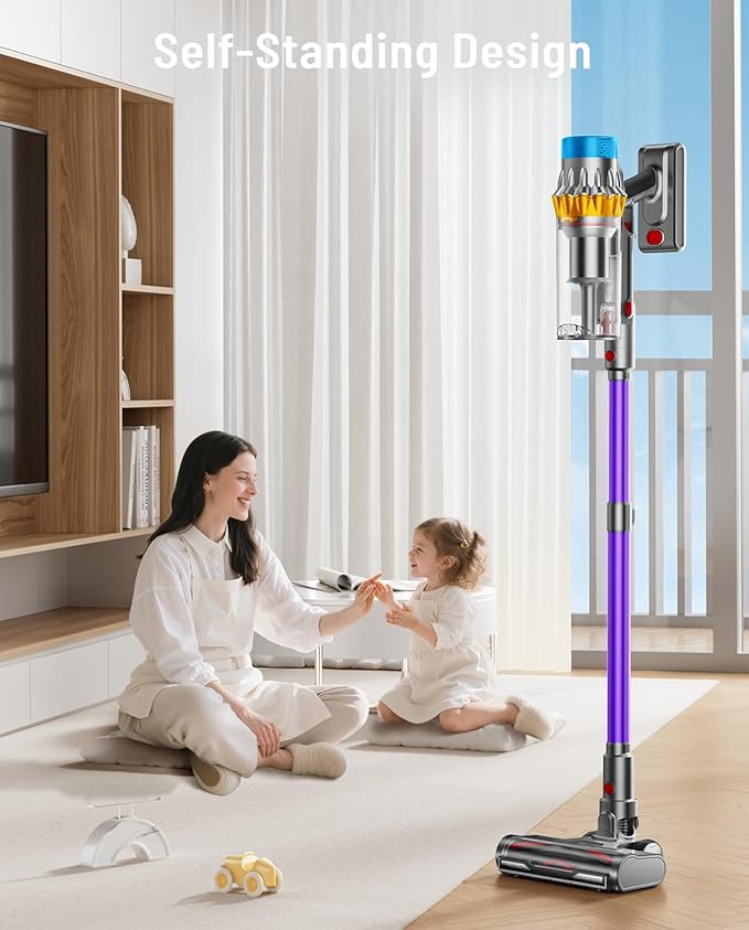 Cordless Vacuum Cleaner, 650W 55KPA 70Min Powerful Vacuum Cleaners for Home, Self-Standing Stick Vacuum Cordless Rechargeable/ Anti-Tangle/OLED Screen/1.8L Cup for Home Pet Hair/Carpet/Hardwood Floor