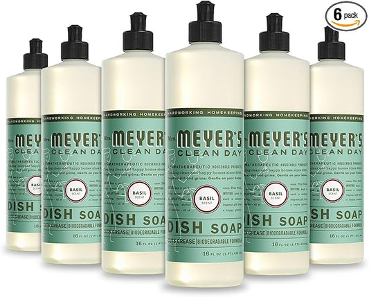 Mrs. MEYER'S CLEAN DAY Liquid Dish Soap, Basil, 16 fl. oz - Pack of 6