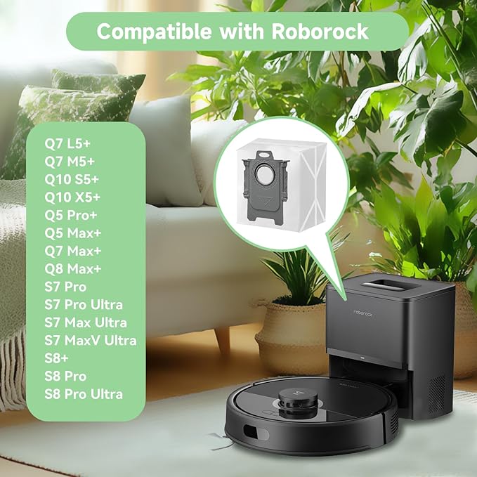 6 Pack Replacement Bags for Roborock Q5 Max+, Q7 Max+, Q7 M5+, Q10 S5+, Q10 X5+, Q8 Max+, Q5 DuoRoller+, Q5+, Q5Max Plus, S8+, S7 MaxV Ultra, S8 Pro Ultra, Q7M5 -Replacement Parts & Accessories
