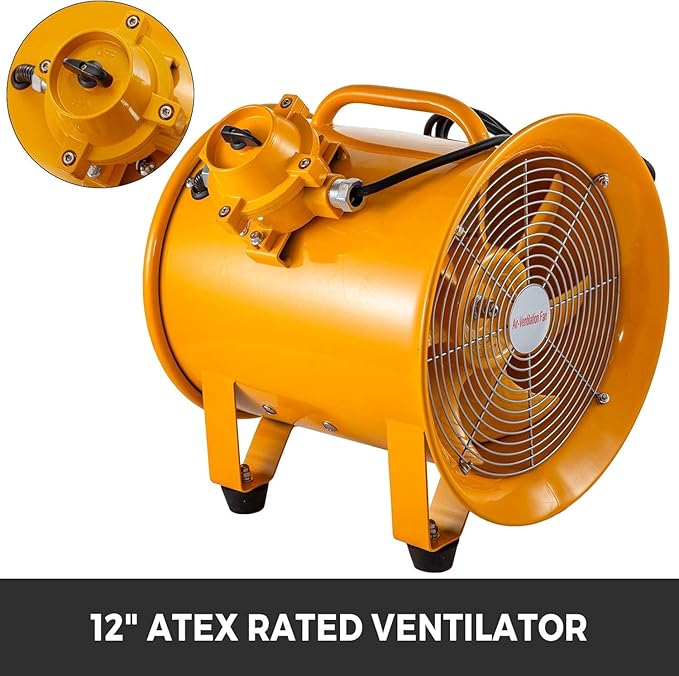 VEVOR Explosion Proof Fan 12 Inch, 550W, Industrial Portable Ventilator Blower/Exhaust with 9.8ft Light Cord -No Plug