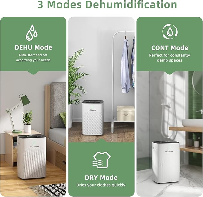 HOGARLABS 30 Pint Dehumidifiers for Home and Basements, with 3 Working Modes, Overflow Protection, and Auto Shut off Restart. Ultra Silent Dehumidifier with Drain Hose and Digital Control Panel.
