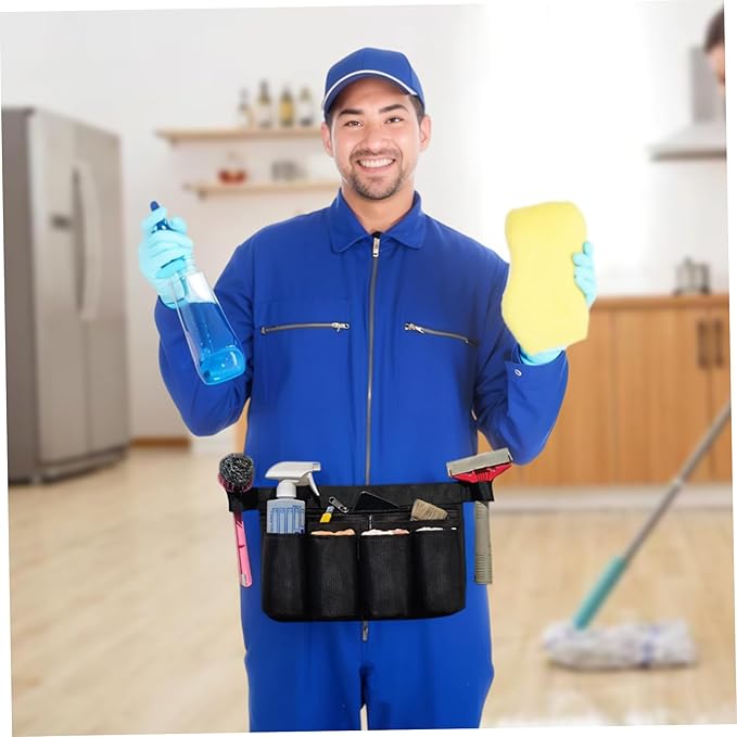 Window Cleaning Belt, Oxford Cloth Tool Apron with Multi-pocket, Adjustable Gardening Belt for Janitorial, Custodial, Housekeeping