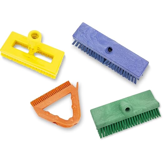SPARTA Plastic Commercial Grout Brush, Triangle-Shaped Scrub Brush with Scraper and Two Threaded Holes for Attaching Handle (Sold Separately), 9 x 7 x 7 Inches, Orange