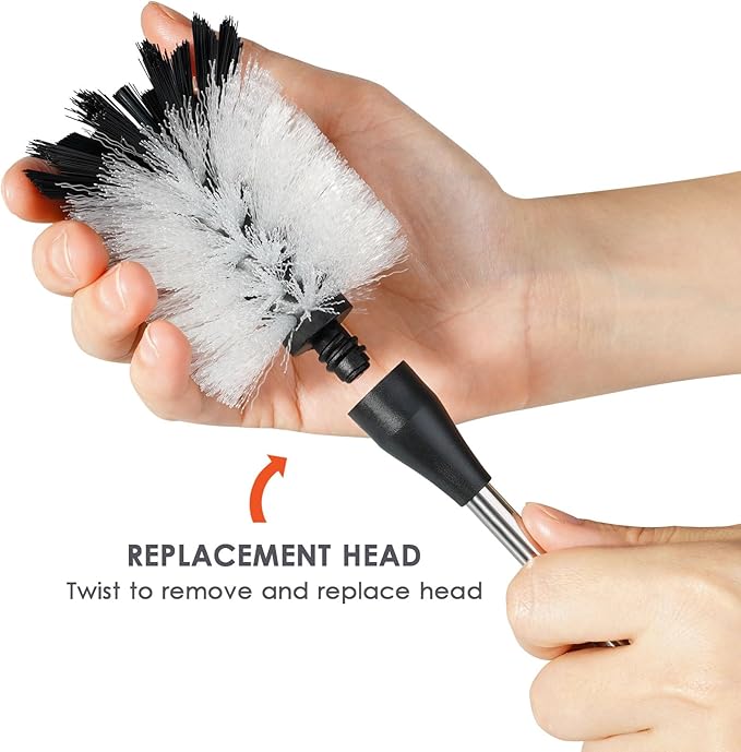 Water Bottle Cleaning Scrubbing Brush with 2 Replaceable Heads, Compatible with Sport Bottles, Tumblers, Mugs, Wine Decanters, Glassware, Flat, 1 Pack (13 in)