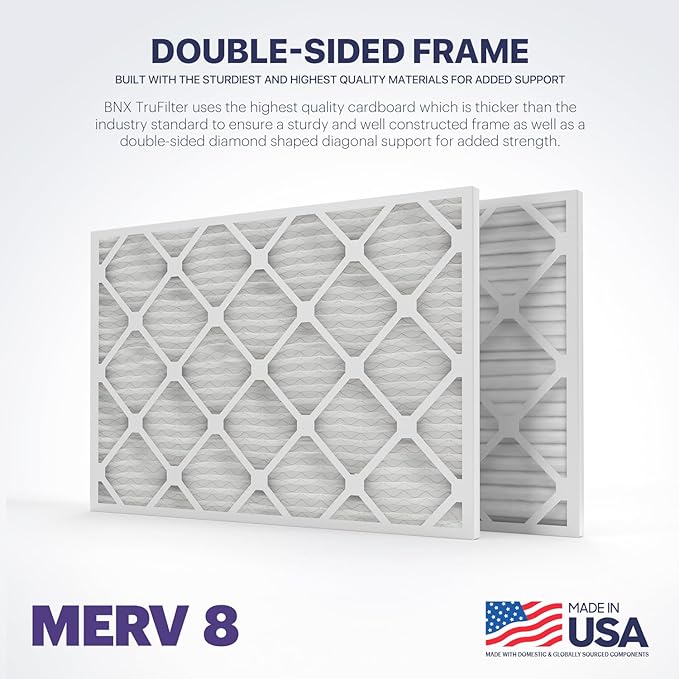BNX TruFilter 16x30x1 Air Filter MERV 8 (4-Pack) - MADE IN USA – Dust & Pet Defense Electrostatic Pleated Air Conditioner HVAC AC Furnace Filters for Dust, Pet, Mold, Pollen MPR 600 – 700 & FPR 5