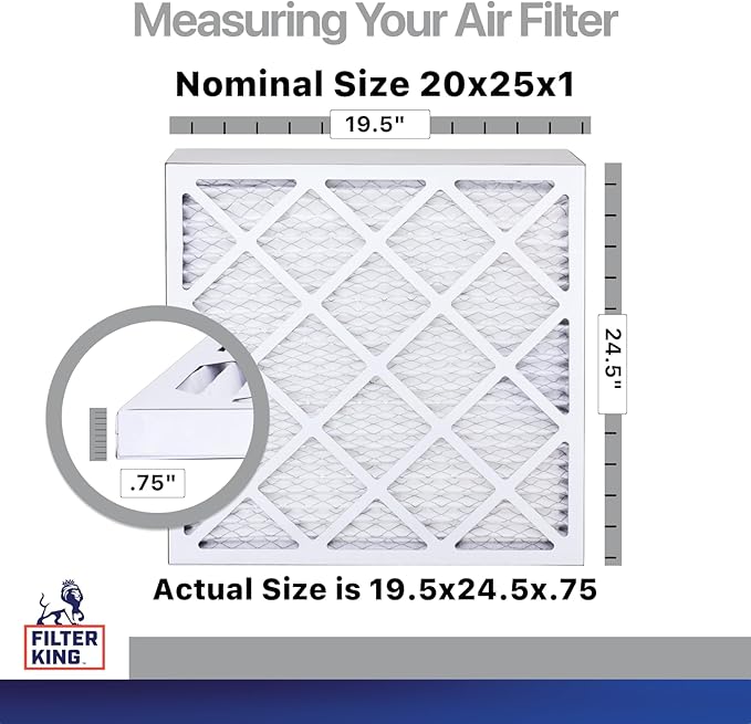 Filter King 20x25x1 Air Filter | 4-PACK | Carbon MERV 8 HVAC Pleated A/C Furnace Filters | MADE IN USA | Actual Size: 19.5 x 24.5 x .75"