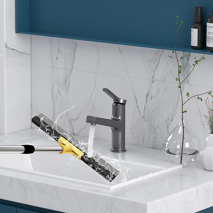 Large Heavy-Duty Floor Squeegee, 18” Rubber Blade Broom & 62” Long Handle Floor Squeegee for Concrete, Bathroom Tile, Garage Concrete, Deck, Shower Glass, Window Cleaning