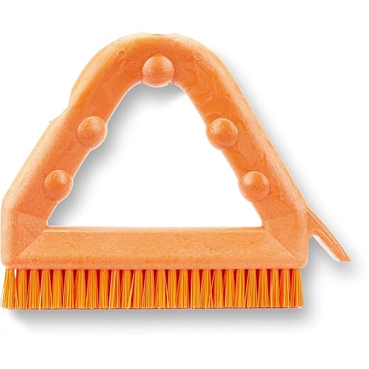 SPARTA Plastic Commercial Grout Brush, Triangle-Shaped Scrub Brush with Scraper and Two Threaded Holes for Attaching Handle (Sold Separately), 9 x 7 x 7 Inches, Orange, (Pack of 4)