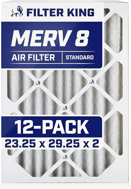 Filter King 23.25x29.25x2 Air Filter | 12-PACK | MERV 8 HVAC Pleated A/C Furnace Filters | MADE IN USA | Actual Size: 23.25 x 29.25 x 1.75"