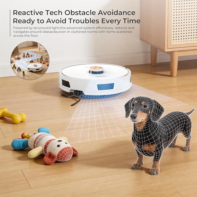 Apical Life Robot Vacuum and Mop Combo, 4000Pa Robotic Vacuum with Smart Obstacle Avoidance, 150 Min Runtime, APP/Alexa, Multi-Floor Mapping, Self-Charging for Pet Hair
