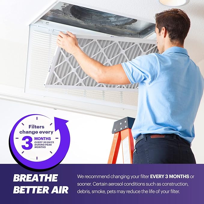 BNX 20x25x1 MERV 8 Air Filter 2 Pack - MADE IN USA - Electrostatic Pleated Air Conditioner HVAC AC Furnace Filters - Removes Dust, Mold, Pollen, Lint