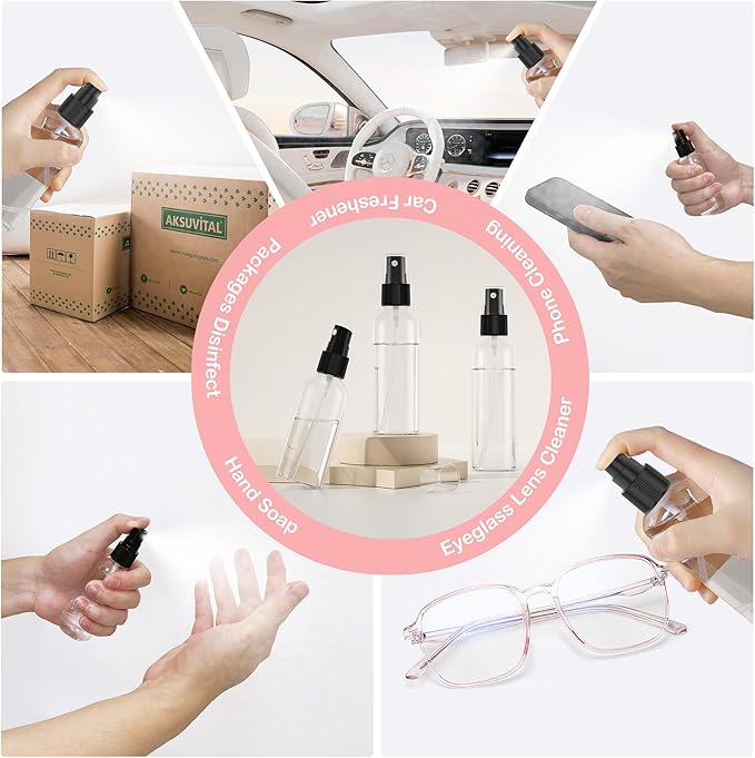 100Pack 2oz Spray Bottles Plastic, 60ml Small Spray Bottle Bulk Black Fine Mist Sprayer, Empty Refillable Containers Portable Cosmetic TravelSpray Bottles for Plants, Cleaning, Misting & Skin Care