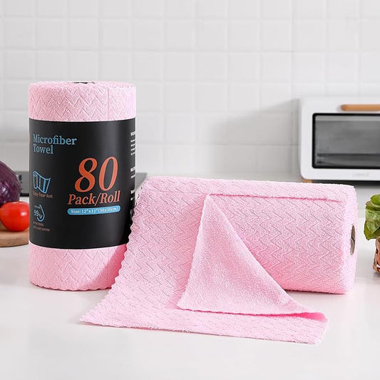 80 Pack Microfiber Cleaning Cloth Roll Reusable Paper Towels 12"x12" Tear Away Cloth,Absorbent Dish Rags for House Kitchen,Wash Cloths,Lint Free Rags for Window Cars Cleaning Supplies