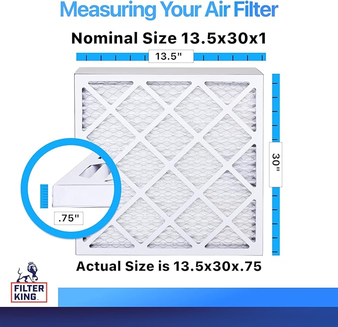 Filter King 13.5x30x1 Air Filter | 4-PACK | MERV 8 HVAC Pleated A/C Furnace Filters | MADE IN USA | Actual Size: 13.5 x 30 x .75"