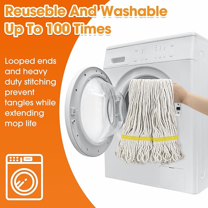 6 Pack Heavy Loop End Cotton String Mop Head Heavy Duty Mop Head Commercial Refills Mop Head Replacement for Home Industrial Commercial Floor Cleaning(White, Yellow)