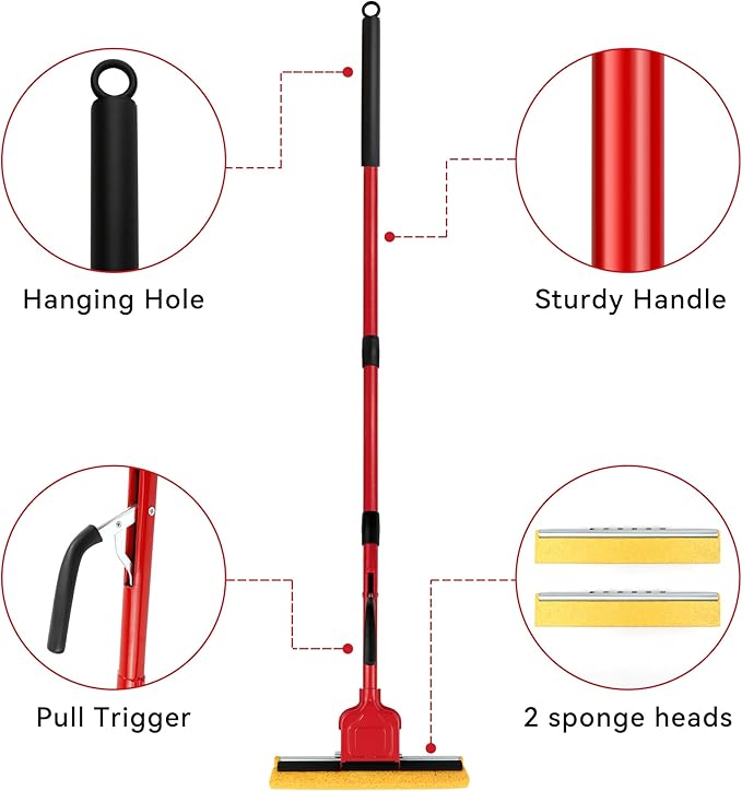 Cellulose Sponge Pop Up Sponge Mop with 2 Swop Roller Sponge mop Suitable for Wood, Ceramic Tiles and Other Flat Floors (1 Handle and 2 Heads)