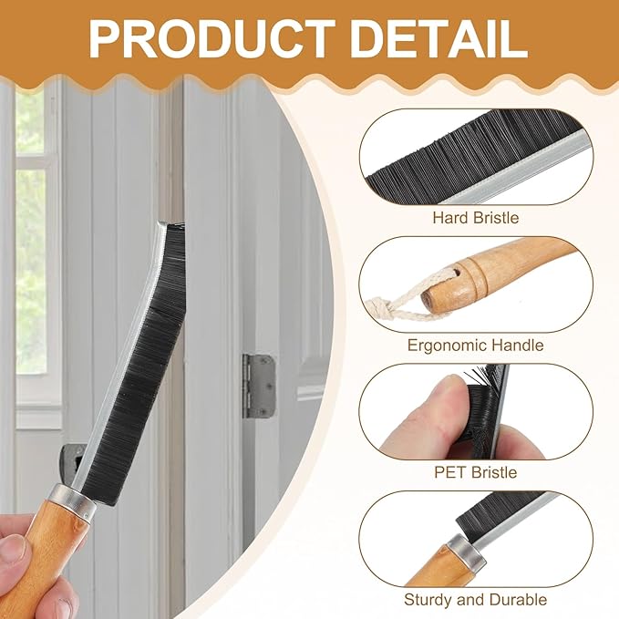 uxcell 2pcs Crevice Cleaning Brush, 8.6 Inch Hard Bristle Cleaning Brush with Rope Bathroom Cleaning Tools for Corner, Window, Faucets, Black