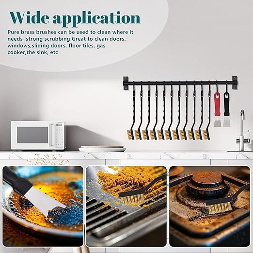 24 Pcs Mini Brass Brush Set, Brass Scratch Brush with Curved Handle, Cleaning Weld Slag and Rust