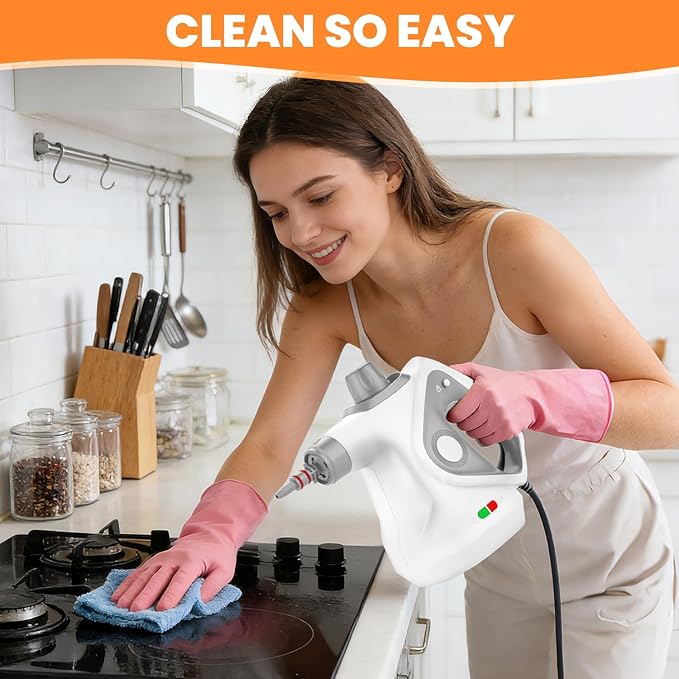 Handheld Steam Cleaner for Home, Pressurized Portable Steamer for Cleaning with 15 Accessories for Multi-Surface Cleaning, Floors, Tiles, Grout, Kitchen, Bathroom, Couch & Car