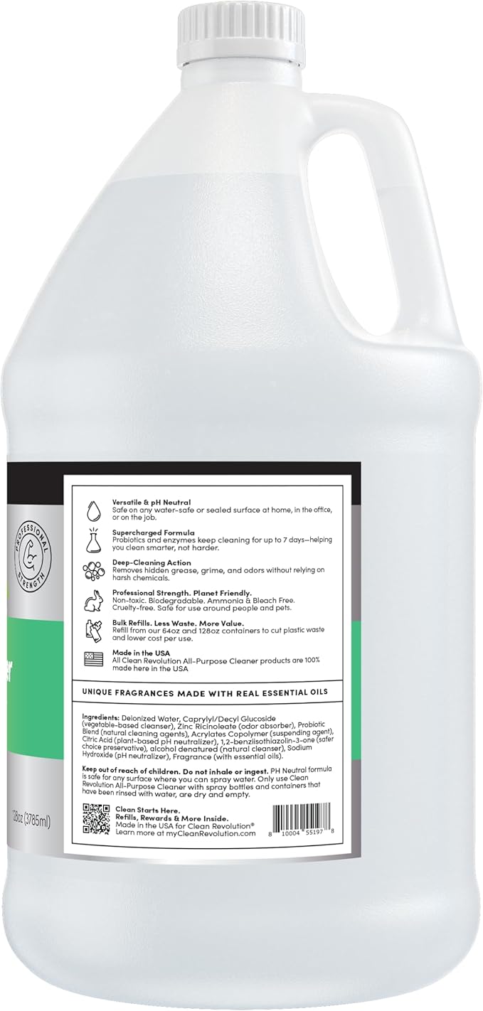 Clean Revolution SuperCharged All Purpose Cleaner Refill with Smart Probiotic + Enzyme Complex, Multi-Surface Kitchen Bathroom & Floor Cleaner, Lemon & Herbs, 128 Fl Oz
