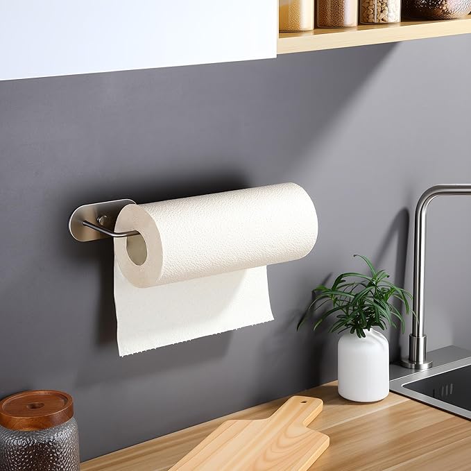SUNTECH Paper Towel Holder Under Cabinet 2 Packs,12Inch Paper Towel Rack Wall Mount,Self Adhesive or Drilled Paper Towel Holder for Kitchen, Bathroom,Stainless Steel